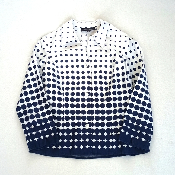 Jones New York Tops - Jones New York White w Navy Blue Polka Dot Mid-Century Modern 3/4 Sleeve Top P/S